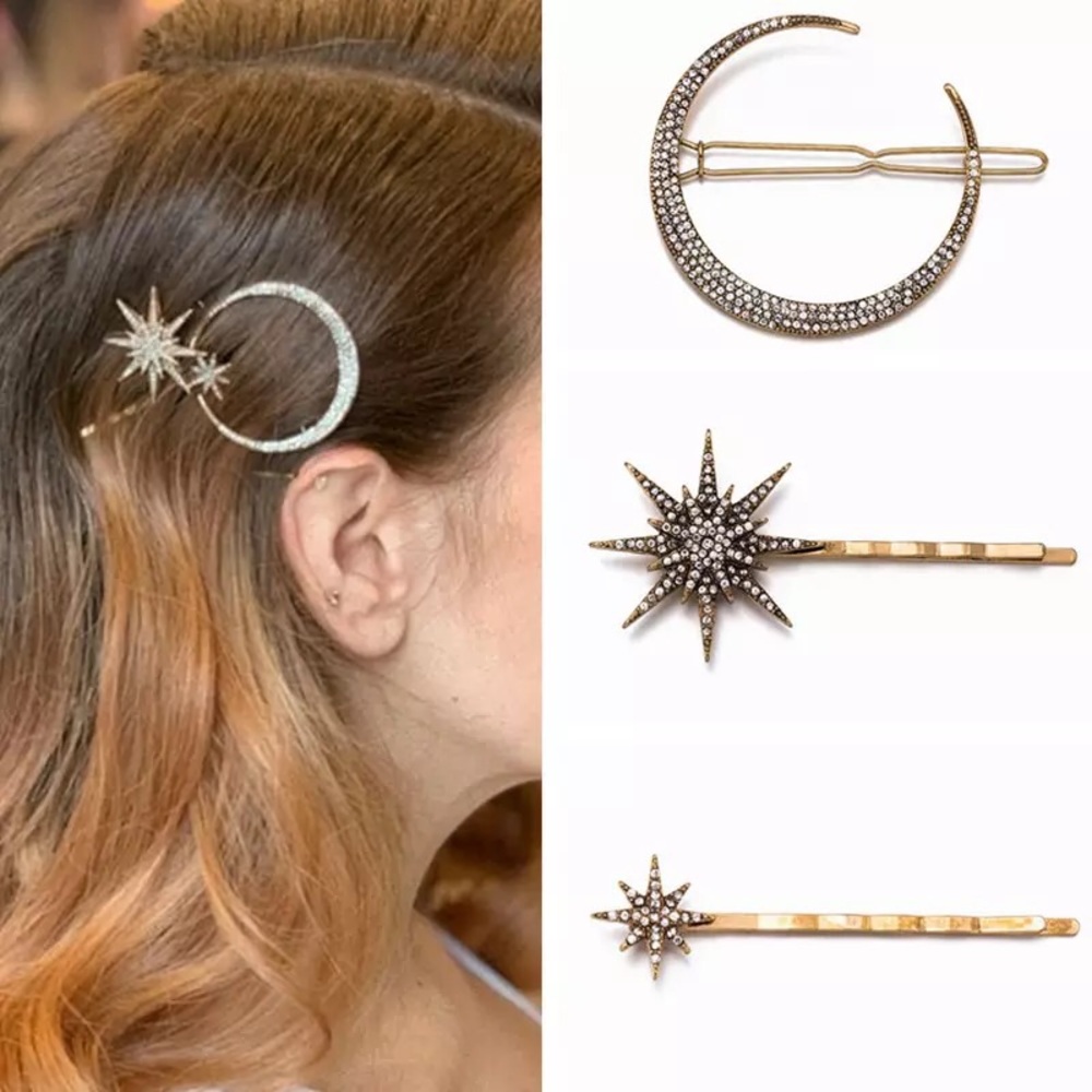 Crescent Moon and Star Hair Pin